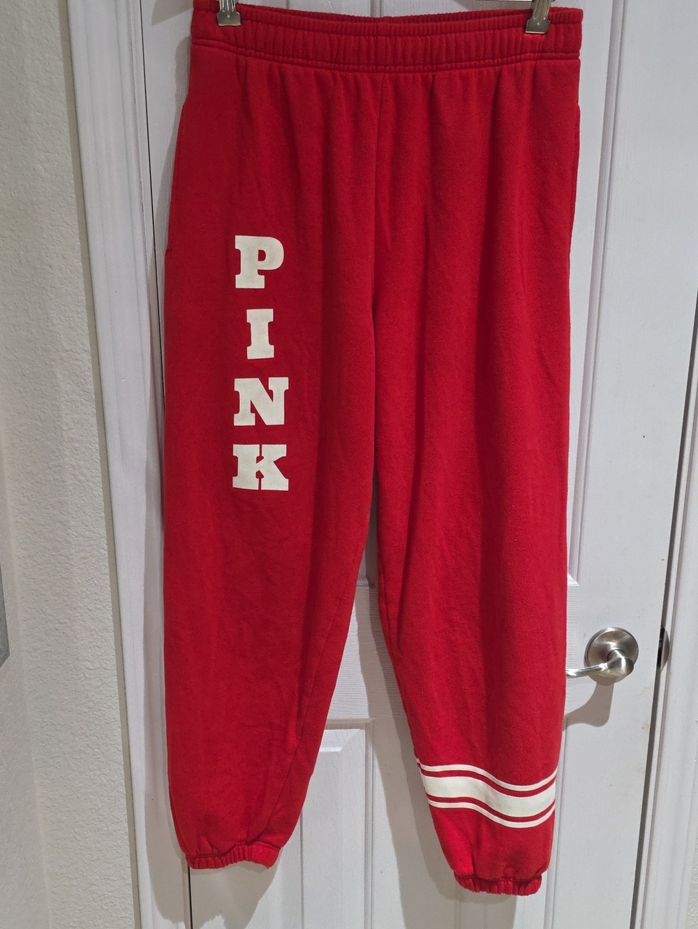 PINK Victoria's Secret Womens Red Sweatpants Branded Cozy Bottoms Size M